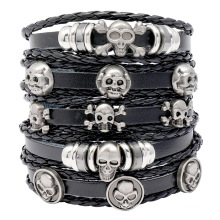 Shangjie OEM Halloween 2021 New Arrival Fashion Leather Skull Charm Bracelet for Gift Multi Statement Halloween Men Bracelet